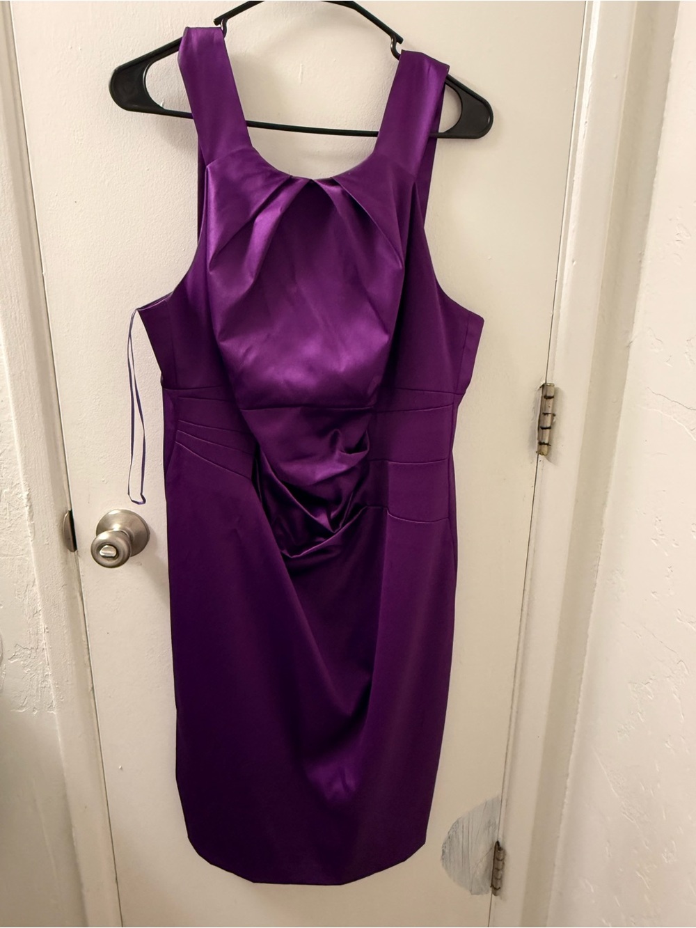 J. Taylor Purple Satin Pleated Sleeveless Sheath Dress Square Neck Strappy 16